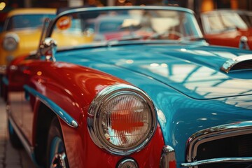 Vintage car enthusiasts showcasing their vehicles at a car show, nostalgia, community