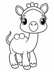 Cute kawaii camel in minimalist style illustration for children's coloring book on a white background
