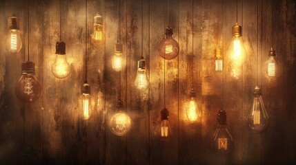 Obraz premium rustic chandelier made of wrought iron, adorned with multiple vintage-style light bulbs.