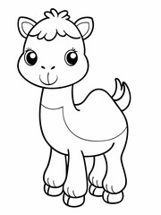 Cute kawaii camel in minimalist style illustration for children's coloring book on a white background

