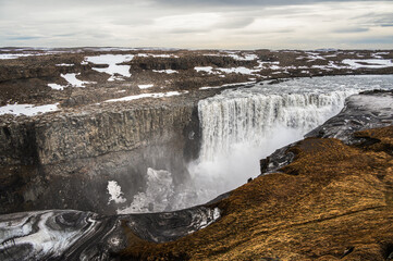 iceland landscape, views of the Dettifoss waterfall, Iceland