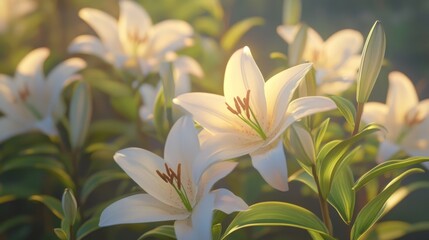 Obraz premium White Lilies Bathed in Golden Sunlight
