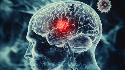 The picture shows bacterial meningitis and the area of its effect. Bacterial meningitis is a very serious disease; it begins with inflammation of the membranes surrounding the brain.