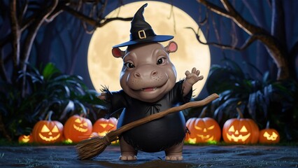 Cute Hippo Halloween theme