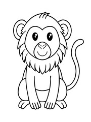 Minimalist kawaii baboon illustration for children's coloring book on white background, perfect for kids' activities and creative projects
