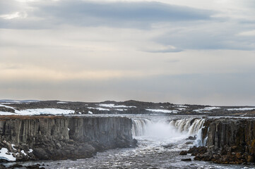 iceland landscape, views of the Dettifoss waterfall, Iceland