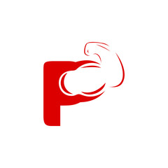 A combination logo between fitness hands with letters, numbers, alphabet, initials with a red base color for business purposes and others