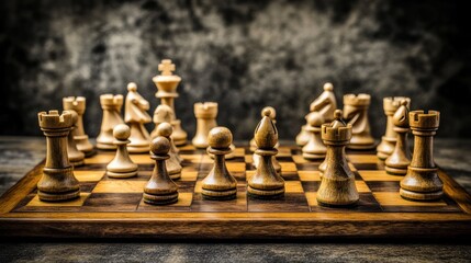 Wooden Chess Pieces on a Chessboard with a Blurry Background
