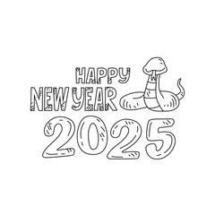 Sketch drawing of New Year 2025  celebration vector illustration. New Year 2025 with snake ornament in simple linear concept vector design. New Year 2025 celebration themes design vector illustration