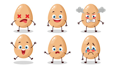 cute chicken egg cartoon with many expressions vector illustration