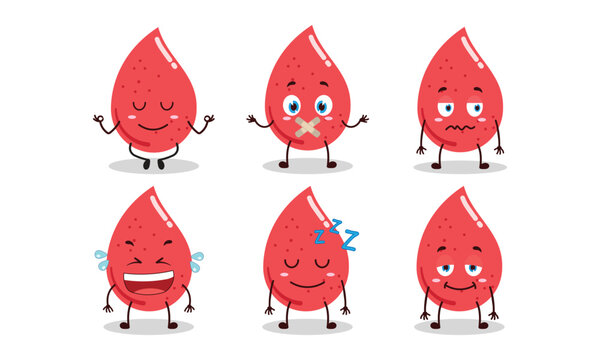 funny blood cartoon with various expressions vector illustration