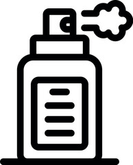 Simple bold outline icon of a spray bottle releasing a jet of vaporized liquid