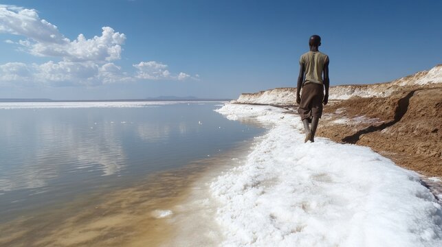 Turkana salt extraction from lake, where salt is harvested from natural salt flats, a vital resource for this semi-nomadic tribe