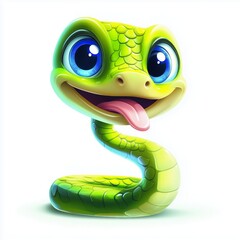 Cute green cartoon snake sticking out tongue