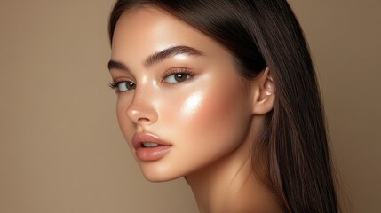 Fototapeta premium beauty woman face portrait. beautiful spa model girl with perfect fresh clean skin. brunette. skin care concept