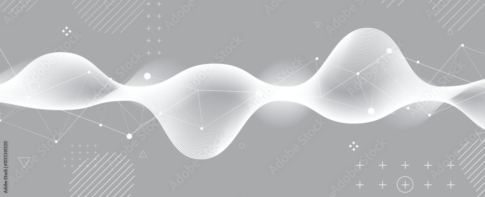 Poster  Geometric shapes background. Modern particle technology abstract vector background