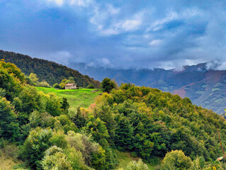 Cabin, woods and mountains, Aller, Asturias, Spain