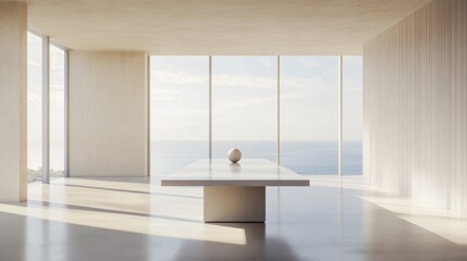 Fototapeta premium Modern Minimalist Interior with a View of the Ocean