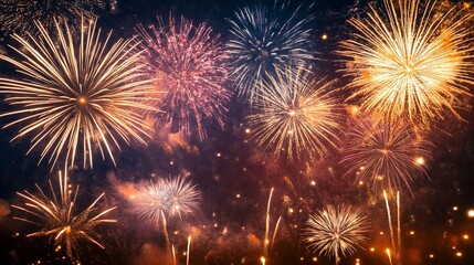 Colorful fireworks exploding in night sky for new year's eve celebration