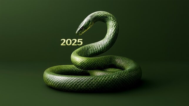 Green snake raising head symbolizing year 2025 in chinese zodiac