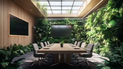 Fototapeta premium Modern Conference Room with a Green Wall and Skylight
