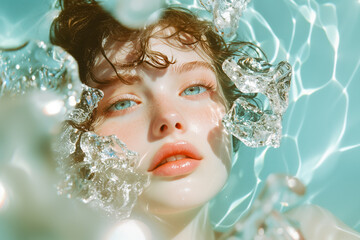 Ethereal Beauty with Ice and Water Reflections – Dreamy Aqua Aesthetic