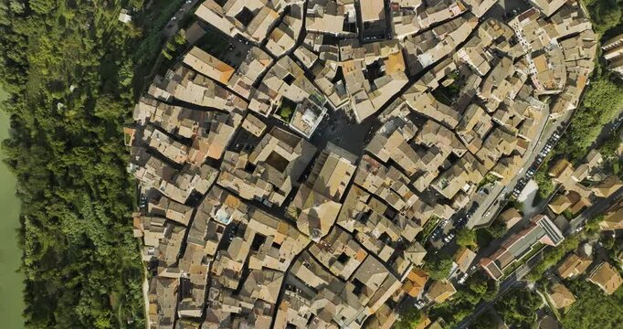 Aerial view of picturesque medieval rooftops and charming streets in the historic town, Orte, Italy.