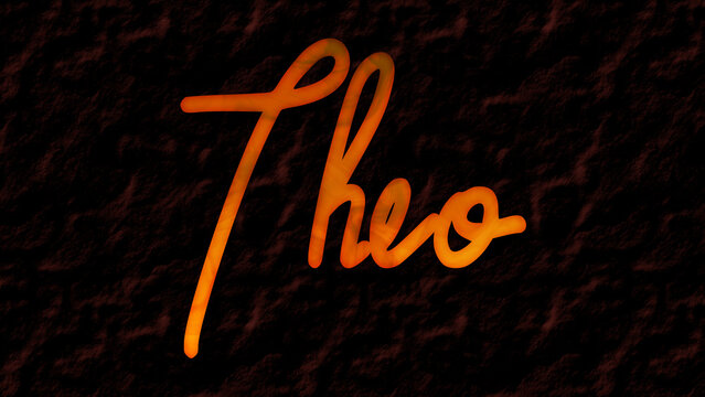 3D fire text effect of name Theo on dark background.