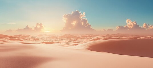 Fototapeta premium Sunset Over Glowing Sand Dunes, a Serene and Beautiful Natural Landscape in the Desert