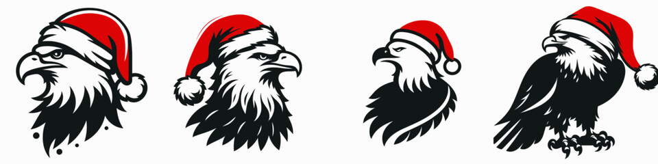 Obraz premium Eagle in a Festive Red Santa Hat