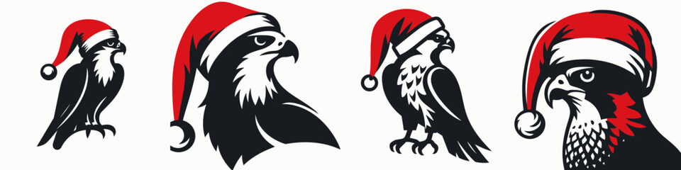 Obraz premium Falcon in a Festive Red Santa Hat