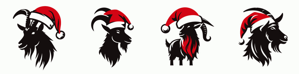 Fototapeta premium Goat in a Red Santa Hat