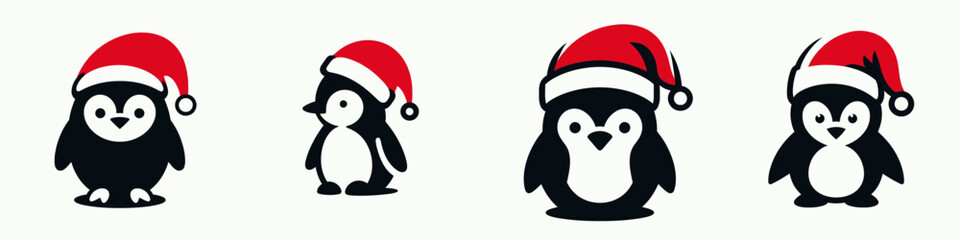 Festive Penguin in a Red Santa Hat