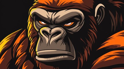 Naklejka premium A stylized illustration of a fierce-looking gorilla with intense eyes and vibrant colors.
