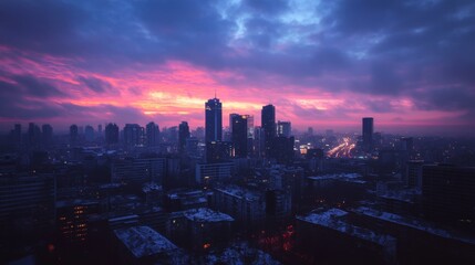 Fototapeta premium Cityscape at Dusk with Pink and Blue Sky