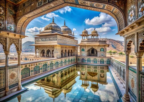 Double Exposure of Sheesh Mahal's Exterior Wall and Canopy - Amer Palace, Rajasthan, India