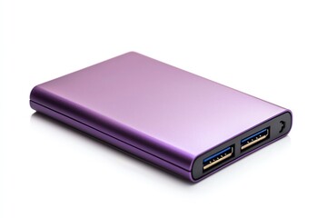Fototapeta premium Purple external battery charger on white isolated background