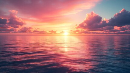 Obraz premium A beautiful sunset over the ocean with a few clouds in the sky