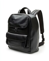 Fototapeta premium Black Backpack Isolated: Essential Travel Bag in Classic Black and White Design