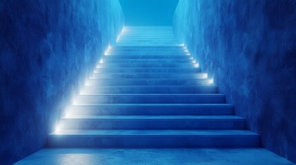 Fototapeta premium A blue staircase with lights on it