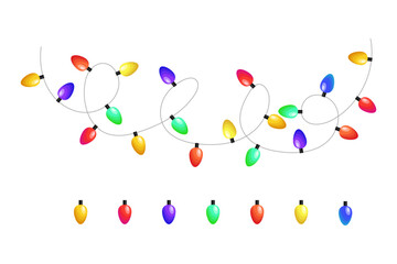 Christmas lights hanging. Lights garland template. Isolated background.