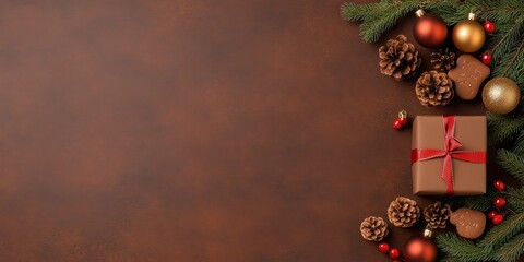 Festive Arrangement with Gift and Holiday Decorations