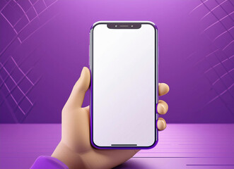 Smartphone mockup design. 3d image of mobile phone mock-up. Hand is holding the smartphone with white screen.