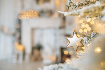 Beautifully illuminated Christmas decoration with sparkling lights, Christmas trees, stars, teddy bears and presents.	
