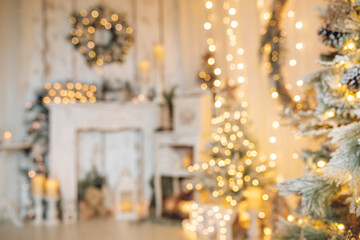 Beautifully illuminated Christmas decoration with sparkling lights, Christmas trees, stars, teddy bears and presents.	
