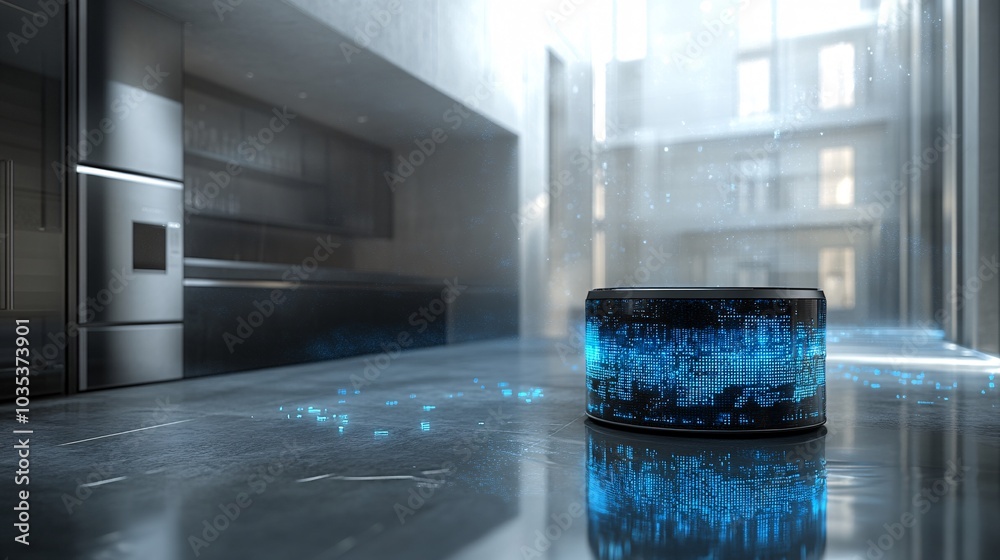 Aufkleber autonomous assistant cleaning a smart home with futuristic technology in the background stock photo 