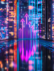 Fototapeta premium Futuristic Business & Stock Investment Visuals: High-Tech, Neon-Lit Financial Concepts with Modern Urban Backdrops