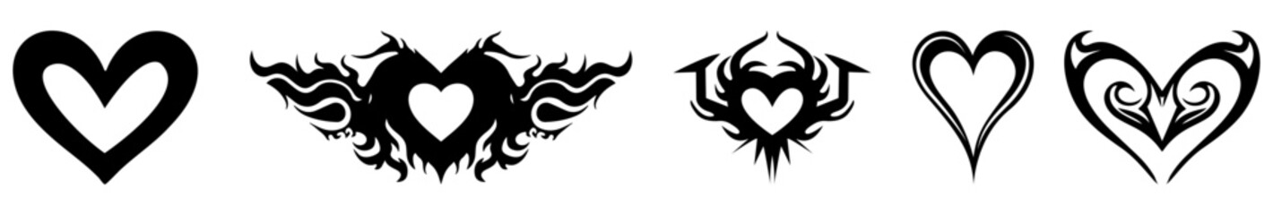 Set of heart gothic tattoo sticker