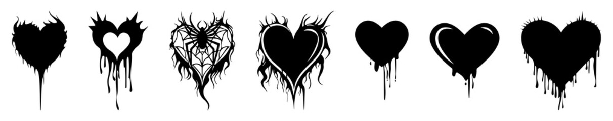 Set of heart gothic tattoo sticker