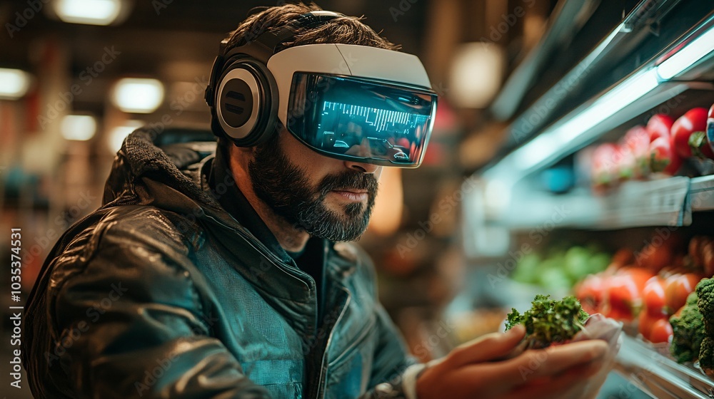 Aufkleber humanoid assistant guiding a human through a virtual shopping experience on a colorful screen stock 